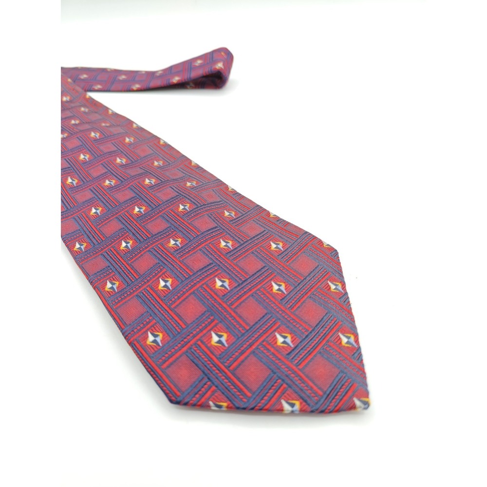 Mark‎ Shale Silk Tie Mens Red Geometric Pattern Made in Italy 58x3.875